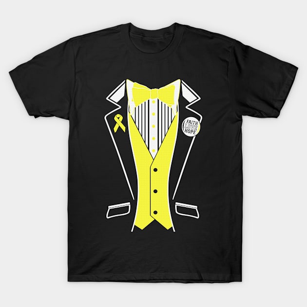 Tuxedo Faith Love Hope Hydrocephalus Awareness Yellow Ribbon Warrior Hope Cure T-Shirt by celsaclaudio506